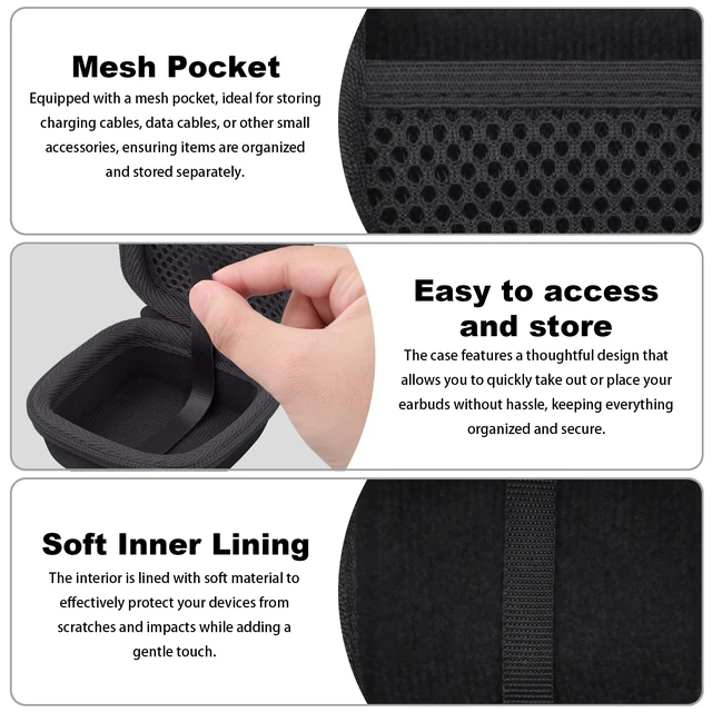 Alt view image 4 of 7 - for Soundcore Liberty 5 Pro Max/5 Pro/5 Earbuds Hard Travel Case, Black Portable Protective Storage Bag with Mesh Pocket, Elastic Securing Strap & Carabiner, Shockproof EVA Shell and Soft Lining