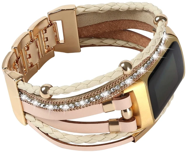 Alt view image 2 of 7 - Leather Bands Compatible with Fitbit Charge 6/Charge 5 Bands for Women, Boho Handmade Multilayer Wrap Bracelets Jewelry Strap Replacement for Charge 6/Charge 5 Fitness Tracker