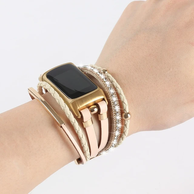 Alt view image 4 of 7 - Leather Bands Compatible with Fitbit Charge 6/Charge 5 Bands for Women, Boho Handmade Multilayer Wrap Bracelets Jewelry Strap Replacement for Charge 6/Charge 5 Fitness Tracker