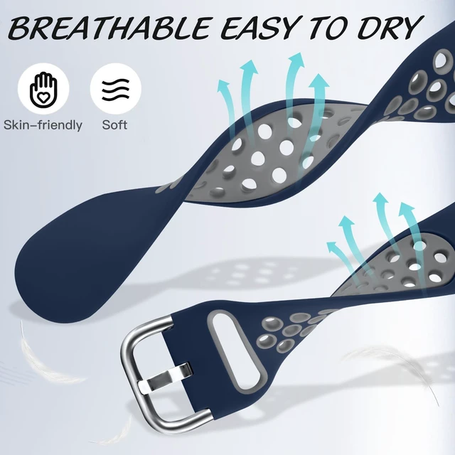 Alt view image 2 of 7 - Breathable Sport Band for Fitbit Charge 6 Band/Fitbit Charge 5 Band Soft Silicone Wrist Strap for Men & Women, Waterproof Wristband for Charge 6/Charge 5, Gray Blue/Coal Black/Army Green, Large