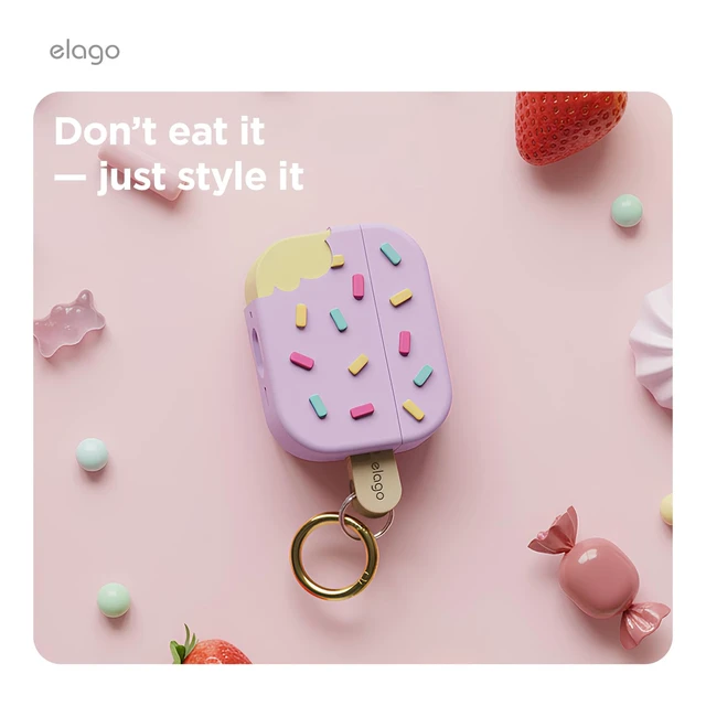 Alt view image 3 of 7 - Ice Cream Case for AirPods Pro 3 Carabiner Included, Supports Wireless Charging, Full Protection (Blueberry)