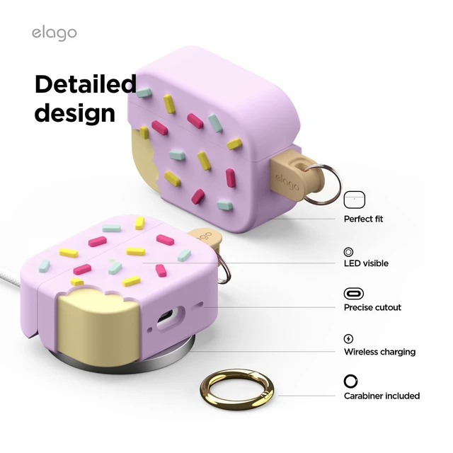 Alt view image 5 of 7 - Ice Cream Case for AirPods Pro 3 Carabiner Included, Supports Wireless Charging, Full Protection (Blueberry)