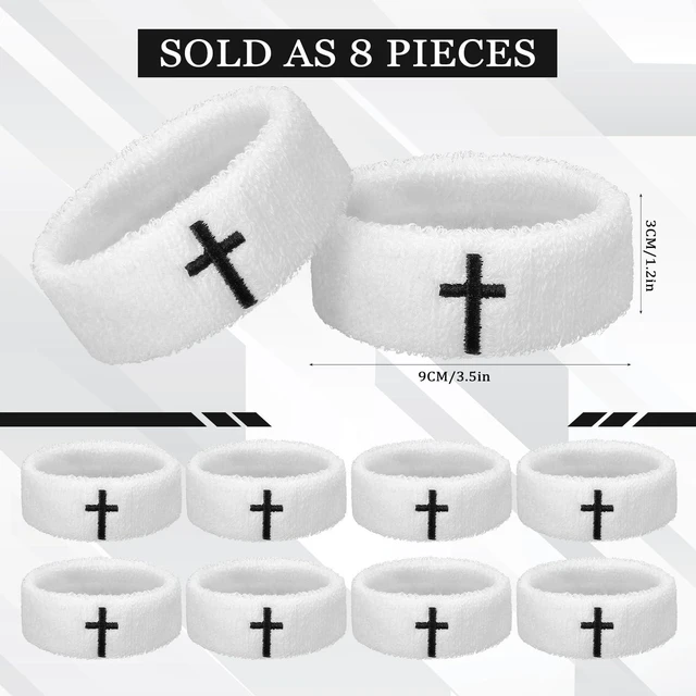 Alt view image 3 of 6 - 8 Pack Cross Bicep Bands Christian Football Arm Band, White, Cross Soft Cotton Armband Thick Arm Sweat Band for Men Women, Basketball Football Baseball Players, Sports Activities Keep Hand Dry