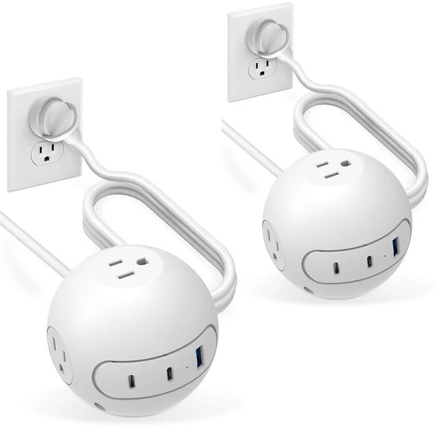 Main image of 2 Pack 20W USB C Power Strip,Power Strips with 3 Widely Outlets and 3 USB Ports(2 USB C Port),5 ft Flat Plug Extension Cord,Power Delivery Charging for Dorm Rooms,Home Office,White