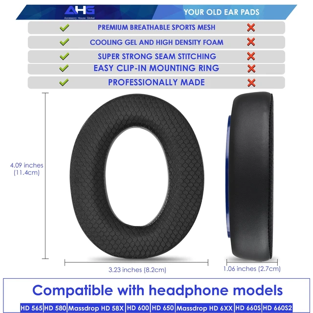 Alt view image 3 of 7 - Cool Gel Replacement HD 650 / HD 600 Ear Pads Headphone Cushions Compatible with Sennheiser HD650 HD660S HD660S2 HD600 Massdrop X HD6XX HD58X Jubilee HD580 HD565 Jubilee