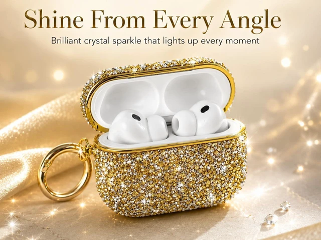 Alt view image 2 of 5 - for Bling AirPods Pro 3 Case 2025 Cute Glitter Hard Air Pods Pro 3 Case (Model A2700/A2931) with Keychain Sparkly Rhinestone Airpods 3 Pro Cases for Women Girl(Gold)