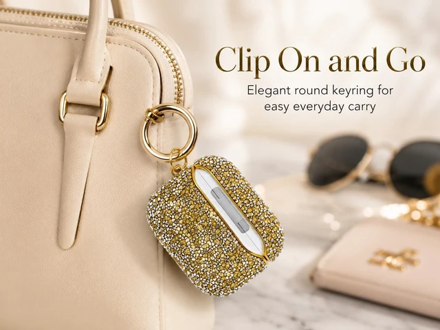 Alt view image 5 of 5 - for Bling AirPods Pro 3 Case 2025 Cute Glitter Hard Air Pods Pro 3 Case (Model A2700/A2931) with Keychain Sparkly Rhinestone Airpods 3 Pro Cases for Women Girl(Gold)
