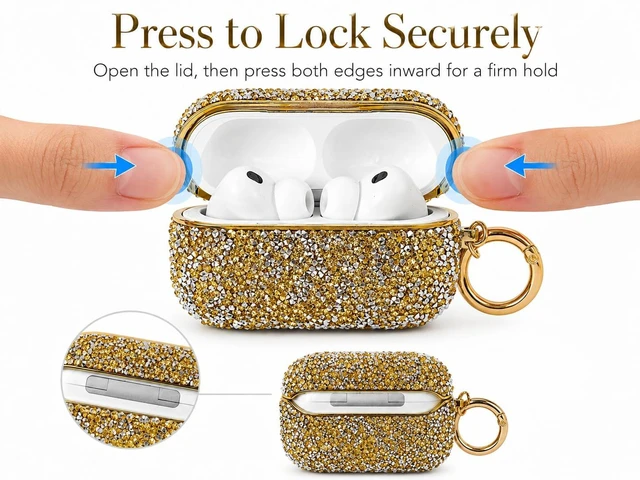 Alt view image 4 of 5 - for Bling AirPods Pro 3 Case 2025 Cute Glitter Hard Air Pods Pro 3 Case (Model A2700/A2931) with Keychain Sparkly Rhinestone Airpods 3 Pro Cases for Women Girl(Gold)