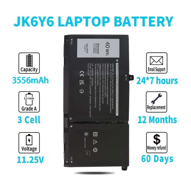 Alt view image 6 of 7 - 40Wh JK6Y6 11.25V Laptop Battery for Dell Inspiron 5300 5301 5401 5402 5408 5409 5501 5508 5509 5400 5406 7405 7300 7306 7500 7506 2-in-1 Silver Latitude 3410 3510 Vostro 5301 5401 5501 C5KG6 CF5RH
