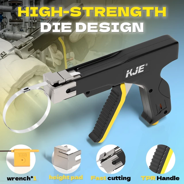 Alt view image 3 of 7 - Stainless Steel Cable Tie Gun, Metal Zip Tie Tool, Automatic Cable Tie Cutter, One-handed Operation, 9-level Adjustable Fastening Tie Wrap Gun, Zip Tie Gun Set with Height Pad