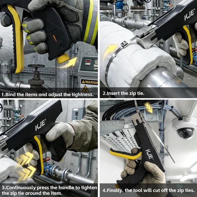 Alt view image 6 of 7 - Stainless Steel Cable Tie Gun, Metal Zip Tie Tool, Automatic Cable Tie Cutter, One-handed Operation, 9-level Adjustable Fastening Tie Wrap Gun, Zip Tie Gun Set with Height Pad