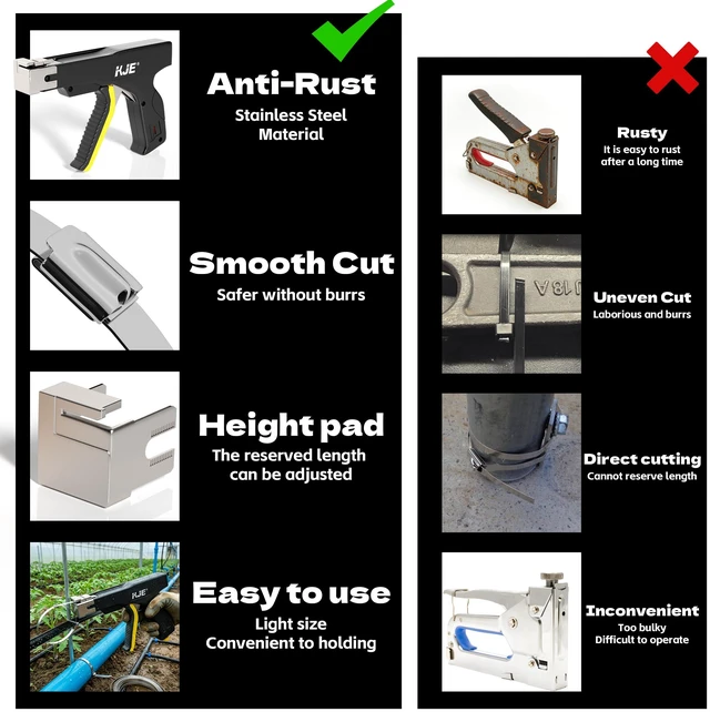Alt view image 5 of 7 - Stainless Steel Cable Tie Gun, Metal Zip Tie Tool, Automatic Cable Tie Cutter, One-handed Operation, 9-level Adjustable Fastening Tie Wrap Gun, Zip Tie Gun Set with Height Pad