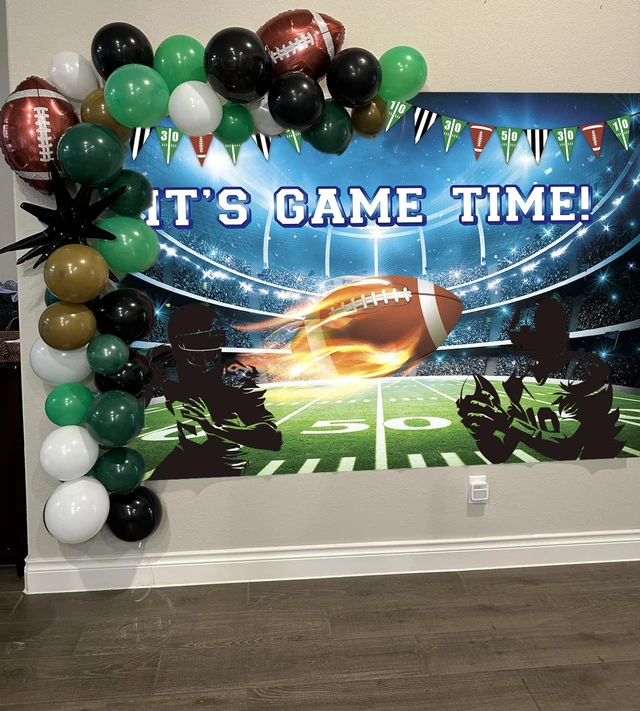 Alt view image 4 of 7 - Football Backdrop for Photography 8x6FT It's Game Time Banner Football Party Decorations Background Touch Down Sports Theme Birthday Party Supplies Photo Props
