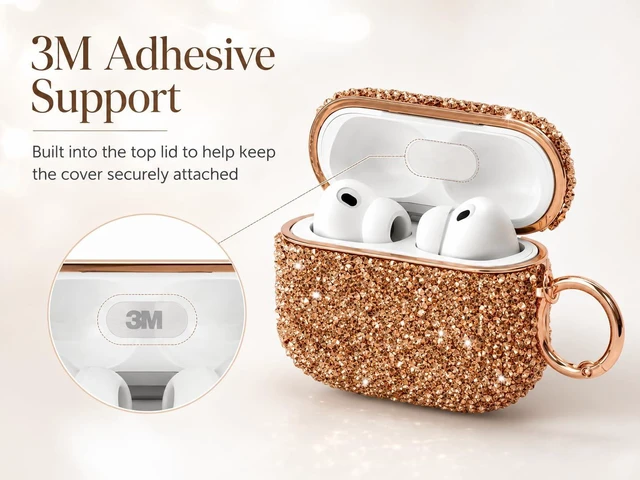Alt view image 3 of 6 - for Glitter AirPods Pro 3 Case 2025 Cute Bling Hard Air Pods Pro 3 Case (Model A2700/A2931) with Keychain Sparkly Rhinestone iPods Pro 3 Cases for Women Girl(Champagne)