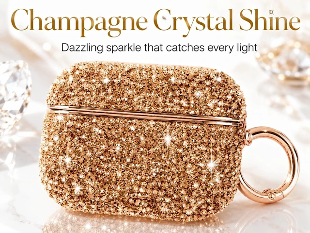Alt view image 2 of 6 - for Glitter AirPods Pro 3 Case 2025 Cute Bling Hard Air Pods Pro 3 Case (Model A2700/A2931) with Keychain Sparkly Rhinestone iPods Pro 3 Cases for Women Girl(Champagne)