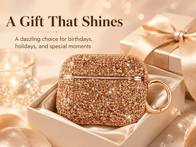 Alt view image 6 of 6 - for Glitter AirPods Pro 3 Case 2025 Cute Bling Hard Air Pods Pro 3 Case (Model A2700/A2931) with Keychain Sparkly Rhinestone iPods Pro 3 Cases for Women Girl(Champagne)
