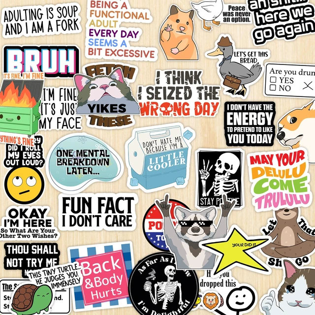 Alt view image 3 of 7 - 203 Pcs Funny Stickers for Adults Quote Water Bottles Stickers Pack Waterproof Cool Accesory for Laptop, Bumper, Phone, Hard Hats, Wall, Window Decals Decors