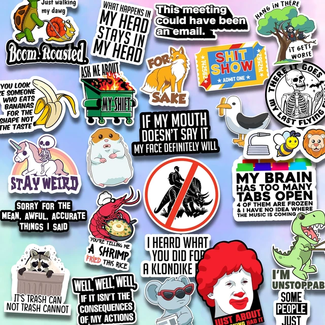 Alt view image 5 of 7 - 203 Pcs Funny Stickers for Adults Quote Water Bottles Stickers Pack Waterproof Cool Accesory for Laptop, Bumper, Phone, Hard Hats, Wall, Window Decals Decors