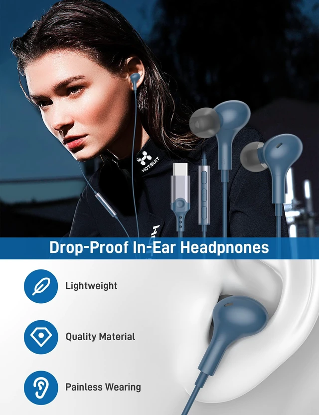 Alt view image 2 of 7 - USB C Headphones for Apple/iPhone Duo 18 17 16 15 Wired Earbuds with Case Soft Small in Ear Buds HiFi Type C USBC Earphones Corded Wire with Microphone Volume Control for Samsung S26 S25/Pixel 11 10
