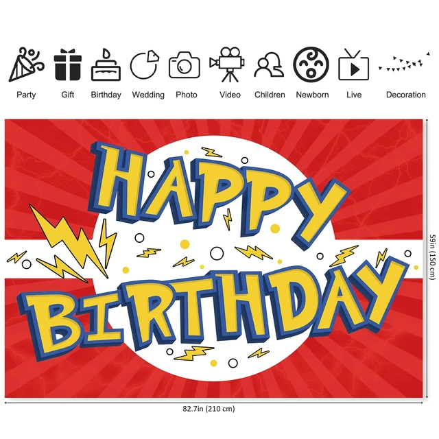 Alt view image 2 of 7 - Red White Yellow Cartoon Birthday Party Backdrop-7x5ft Photography Party Banner for Baby Shower Boy Girl Birthday Party Home Decor