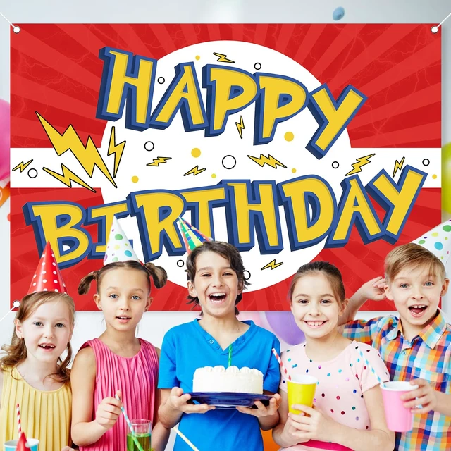 Alt view image 5 of 7 - Red White Yellow Cartoon Birthday Party Backdrop-6x4ft Photography Party Banner for Baby Shower Boy Girl Birthday Party Home Decor