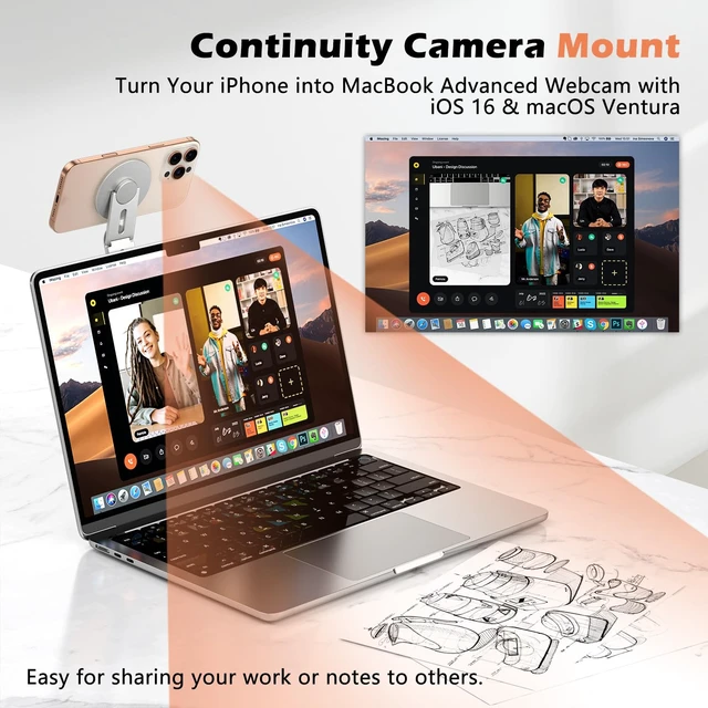 Alt view image 3 of 7 - Magnetic Phone Holder for Laptop, 360° Adjustable MacBook Monitor Side Mount for iPhone 17 Pro Max/16/15/14/13/12 MagSafe for Tesla, Portable Foldable Cell Phone Holder Accessory, Silver