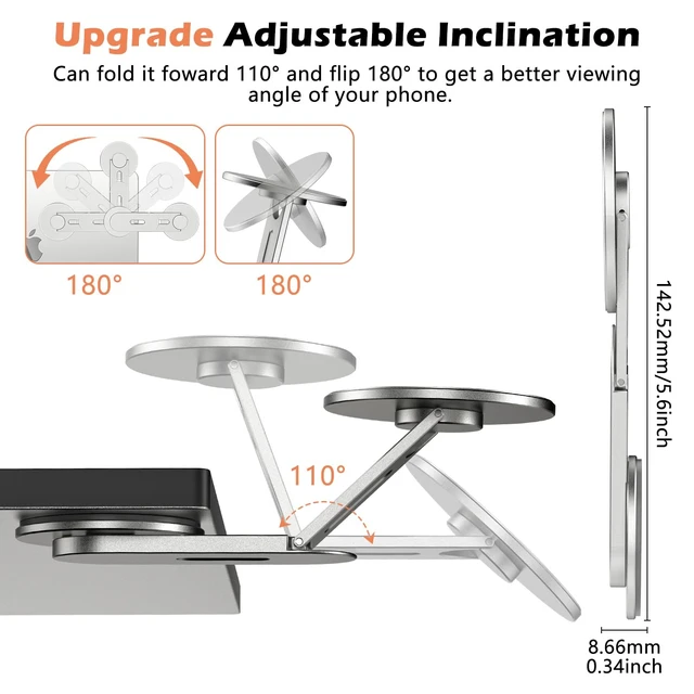Alt view image 5 of 7 - Magnetic Phone Holder for Laptop, 360° Adjustable MacBook Monitor Side Mount for iPhone 17 Pro Max/16/15/14/13/12 MagSafe for Tesla, Portable Foldable Cell Phone Holder Accessory, Silver