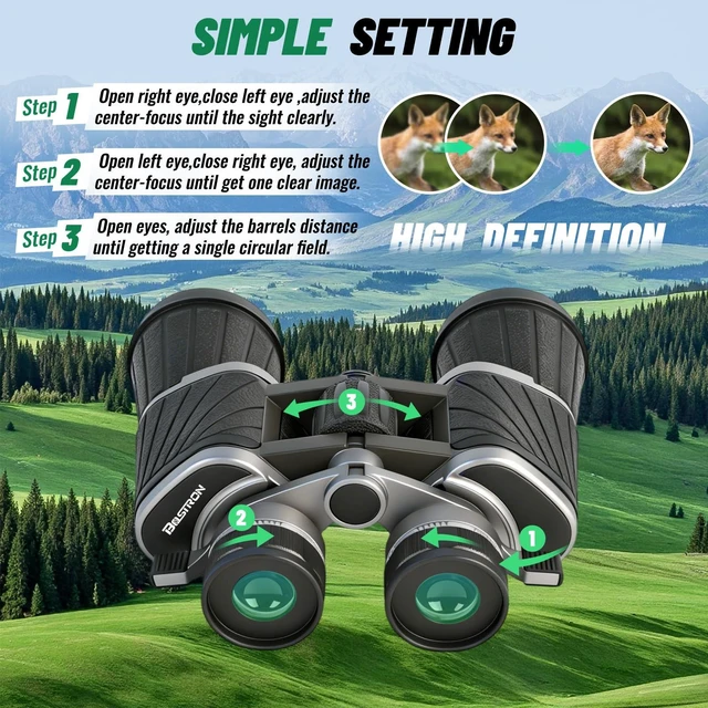 Alt view image 7 of 7 - 10x50 Binoculars with Independent Eyepiece Adjustment for Outdoor Waterproof Compact Binoculars, with Low Light Vision for Bird Watching Hunting Camping Travel Cruise Hiking Sports Stargazing