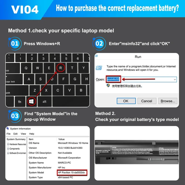 Alt view image 7 of 7 - VI04 Battery for Hp Spare 756478-422 756743-001 756478-851 756745-001 756744-001 756479-421 756478-421 VI04041 VI04XL V104, ProBook 450 G2 440 G2, Pavilion 15-P011na 15-P165sa, Envy M7-K111D