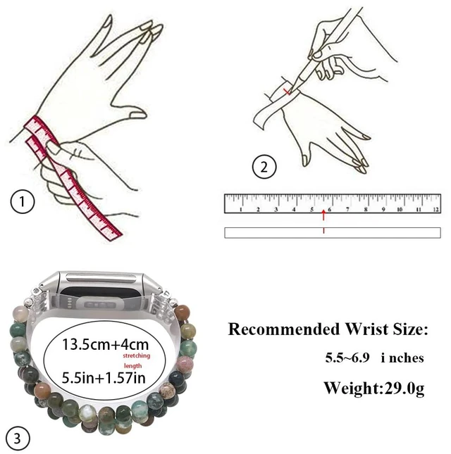 Alt view image 2 of 6 - Compatible with Fitbit Charge 6/5 Natural Gemstone Beaded Handmade Adjustable Bracelet Replacement Band for Women
