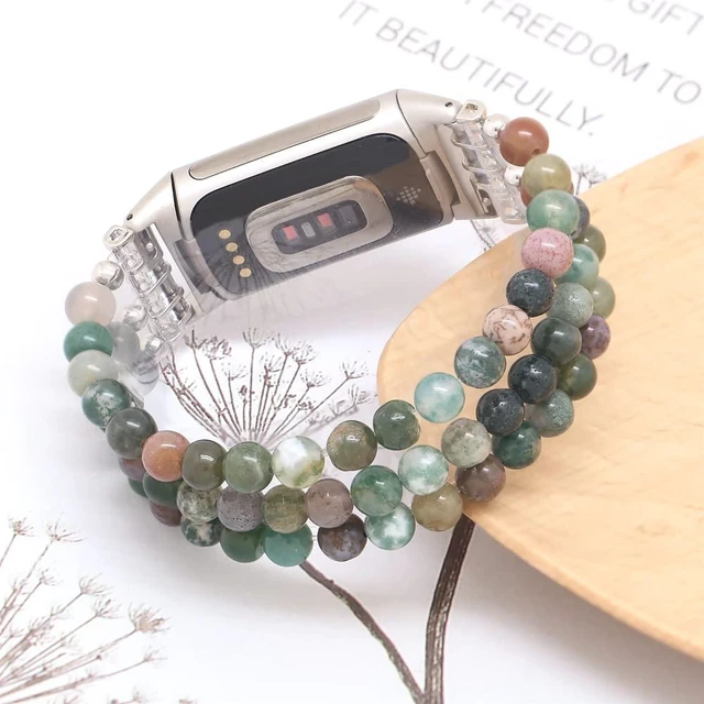 Alt view image 4 of 6 - Compatible with Fitbit Charge 6/5 Natural Gemstone Beaded Handmade Adjustable Bracelet Replacement Band for Women