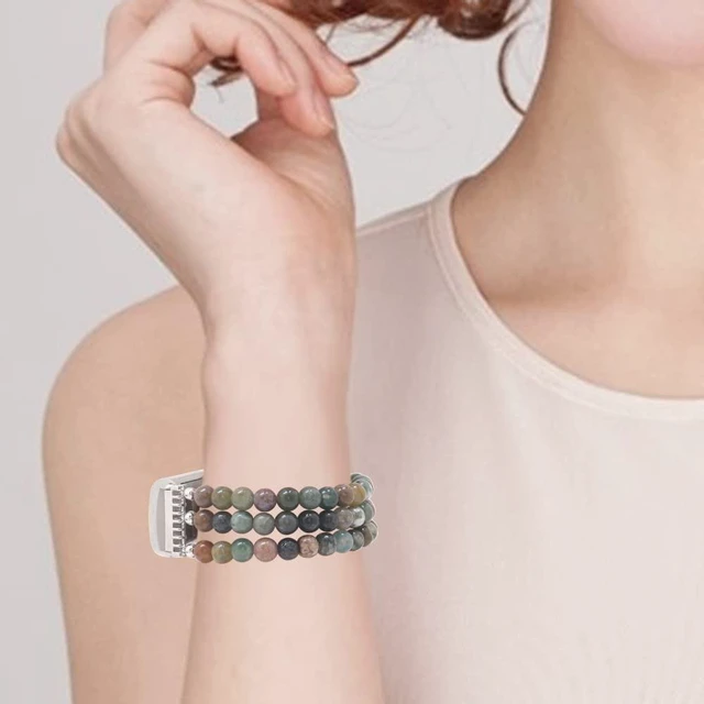 Alt view image 3 of 6 - Compatible with Fitbit Charge 6/5 Natural Gemstone Beaded Handmade Adjustable Bracelet Replacement Band for Women