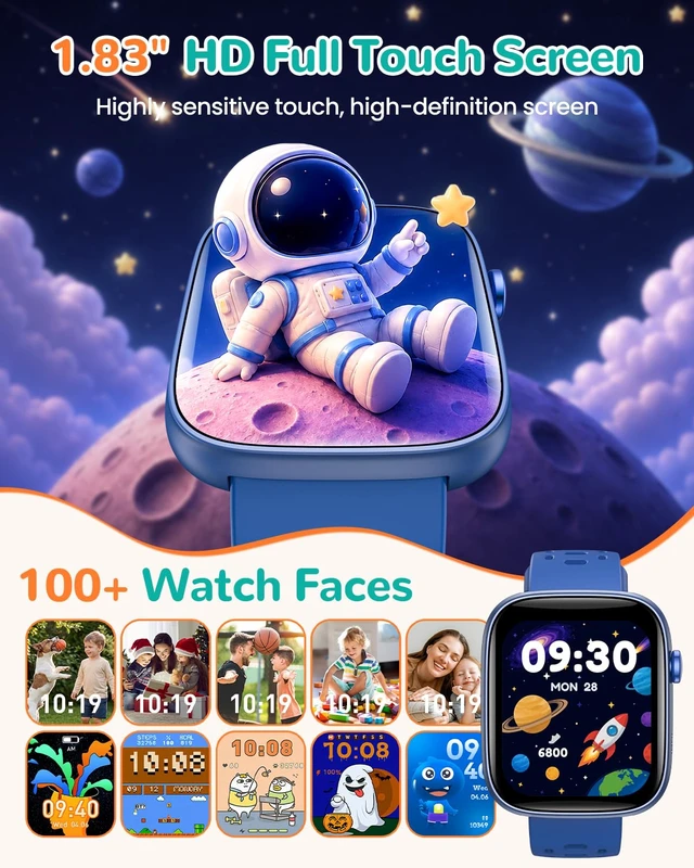 Alt view image 2 of 7 - Kids Smart Watch No Phone Needed, 1.83" Smart Watch Fitness Trackers (Blue) | Heart Rate/Sleep Monitor/IP68 Waterproof/Step Counter/Puzzle Games/Pedometer/Music for Boys Girls Teens 5+