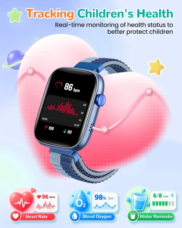 Alt view image 5 of 7 - Kids Smart Watch No Phone Needed, 1.83" Smart Watch Fitness Trackers (Blue) | Heart Rate/Sleep Monitor/IP68 Waterproof/Step Counter/Puzzle Games/Pedometer/Music for Boys Girls Teens 5+