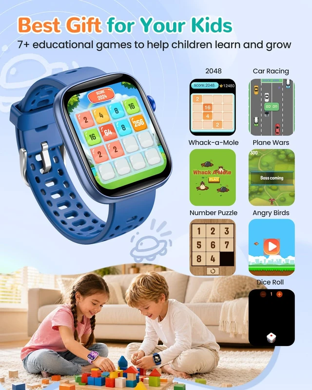Alt view image 7 of 7 - Kids Smart Watch No Phone Needed, 1.83" Smart Watch Fitness Trackers (Blue) | Heart Rate/Sleep Monitor/IP68 Waterproof/Step Counter/Puzzle Games/Pedometer/Music for Boys Girls Teens 5+