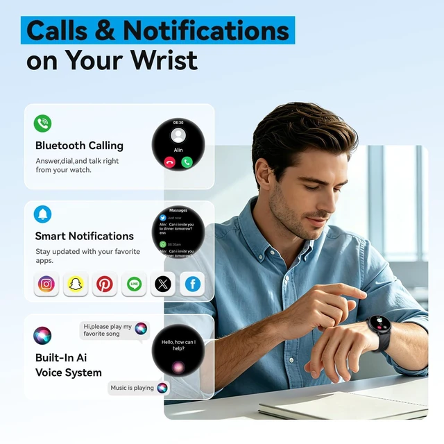Alt view image 2 of 7 - Smart Watch for Men Fitness Tracker: Waterproof Digital Womens Watches Make Answer Call Smartwatch for Android Phone iPhone Samsung Compatible Sleep SpO2 Heart Rate Monitor Running Step Pedometer
