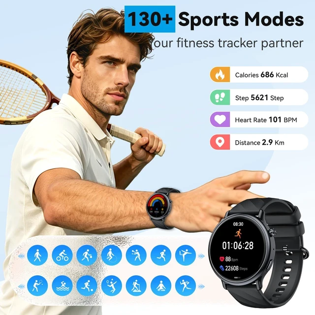 Alt view image 4 of 7 - Smart Watch for Men Fitness Tracker: Waterproof Digital Womens Watches Make Answer Call Smartwatch for Android Phone iPhone Samsung Compatible Sleep SpO2 Heart Rate Monitor Running Step Pedometer