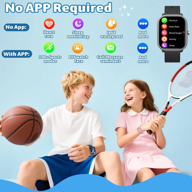Alt view image 2 of 7 - Smart Watch for Kids Girls Boys No APP/Phone Needed, 1.8" IP68 Waterproof Sport Kids Watch Pedometer, Heart Rate, Sleep Monitor, Step Counter, 12 Puzzle Games for Girls Boys Teens 6-16