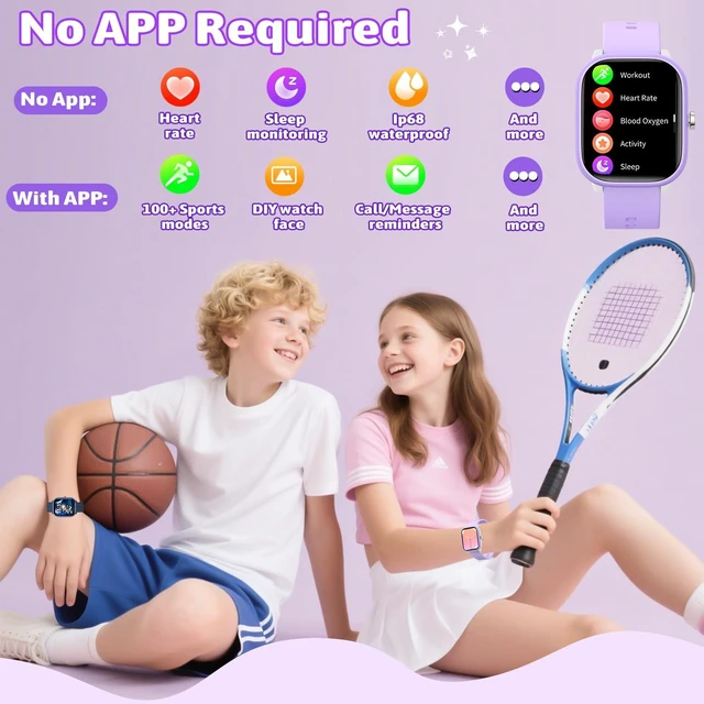 Alt view image 2 of 7 - Smart Watch for Kids Girls Boys No APP/Phone Needed, 1.8" IP68 Waterproof Sport Kids Watch Pedometer, Heart Rate, Sleep Monitor, Step Counter, 12 Puzzle Games for Girls Boys Teens 6-16