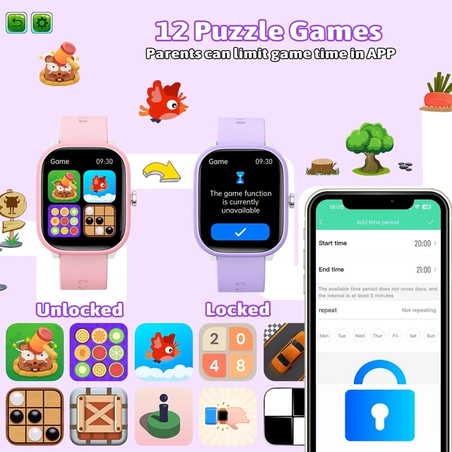Alt view image 7 of 7 - Smart Watch for Kids Girls Boys No APP/Phone Needed, 1.8" IP68 Waterproof Sport Kids Watch Pedometer, Heart Rate, Sleep Monitor, Step Counter, 12 Puzzle Games for Girls Boys Teens 6-16