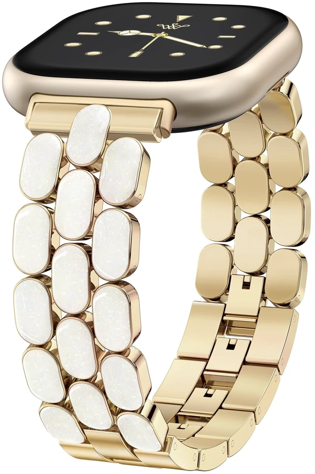Main image of Resin Metal Band Compatible with Fitbit Versa 4 Bands for Women/Sense 2/Sense/Versa 3, Jewelry-Style Dressy Bracelet with No-Tool Adjustment, Elegant Lightweight Strap for Work & Daily