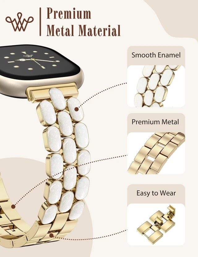 Alt view image 3 of 6 - Resin Metal Band Compatible with Fitbit Versa 4 Bands for Women/Sense 2/Sense/Versa 3, Jewelry-Style Dressy Bracelet with No-Tool Adjustment, Elegant Lightweight Strap for Work & Daily