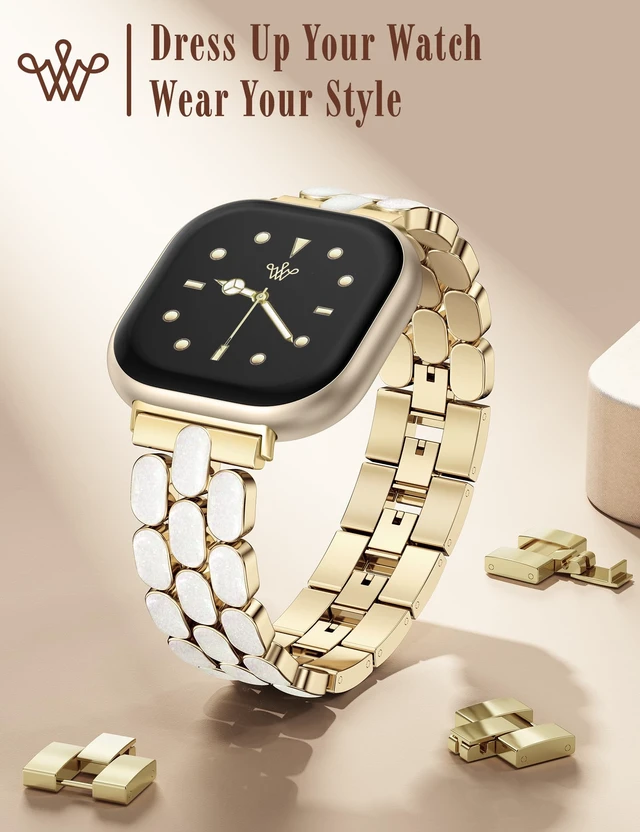 Alt view image 4 of 6 - Resin Metal Band Compatible with Fitbit Versa 4 Bands for Women/Sense 2/Sense/Versa 3, Jewelry-Style Dressy Bracelet with No-Tool Adjustment, Elegant Lightweight Strap for Work & Daily