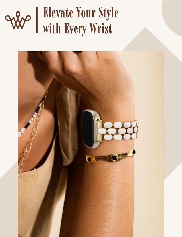 Alt view image 6 of 6 - Resin Metal Band Compatible with Fitbit Versa 4 Bands for Women/Sense 2/Sense/Versa 3, Jewelry-Style Dressy Bracelet with No-Tool Adjustment, Elegant Lightweight Strap for Work & Daily