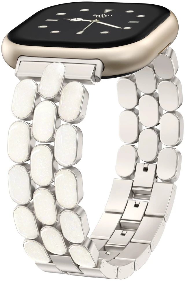 Main image of Resin Metal Band Compatible with Fitbit Versa 4 Bands for Women/Sense 2/Sense/Versa 3, Jewelry-Style Dressy Bracelet with No-Tool Adjustment, Elegant Lightweight Strap for Work & Daily