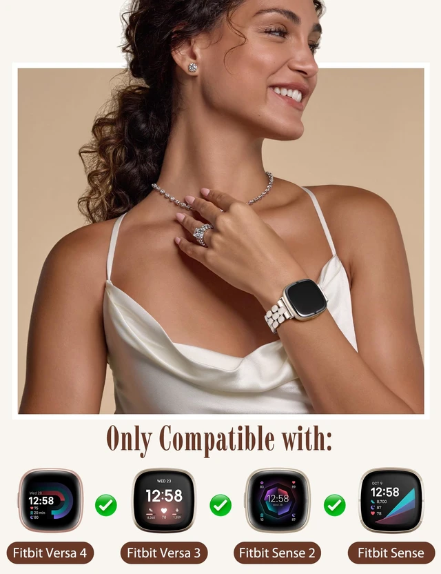 Alt view image 2 of 6 - Resin Metal Band Compatible with Fitbit Versa 4 Bands for Women/Sense 2/Sense/Versa 3, Jewelry-Style Dressy Bracelet with No-Tool Adjustment, Elegant Lightweight Strap for Work & Daily