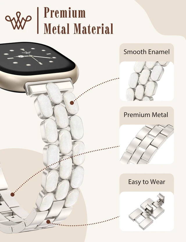 Alt view image 3 of 6 - Resin Metal Band Compatible with Fitbit Versa 4 Bands for Women/Sense 2/Sense/Versa 3, Jewelry-Style Dressy Bracelet with No-Tool Adjustment, Elegant Lightweight Strap for Work & Daily