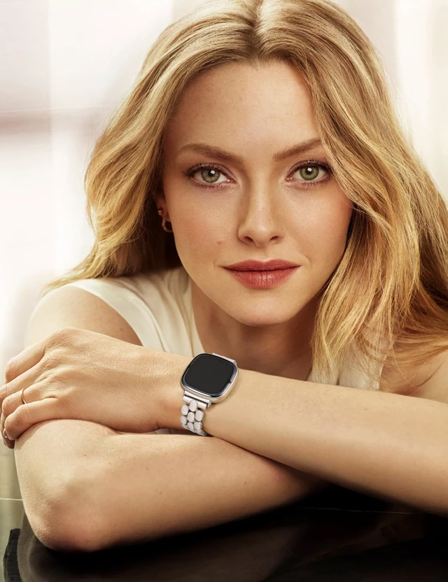 Alt view image 5 of 6 - Resin Metal Band Compatible with Fitbit Versa 4 Bands for Women/Sense 2/Sense/Versa 3, Jewelry-Style Dressy Bracelet with No-Tool Adjustment, Elegant Lightweight Strap for Work & Daily