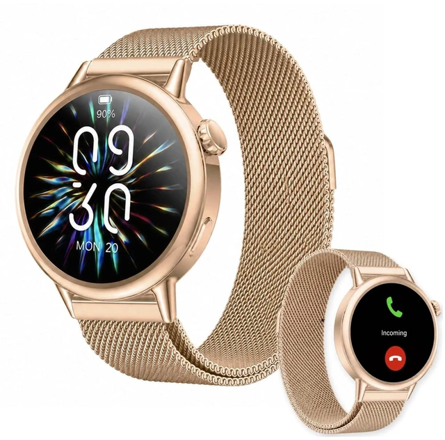 Main image of Smart Watch for Women, 1.1" AMOLED Display, Ultra-Light, Slim & Compact Smartwatch with Call Alerts, Heart Rate, Sleep & SpO2 Tracking, 100+ Sports Modes, Fitness Tracker for iPhone & Android, Gold