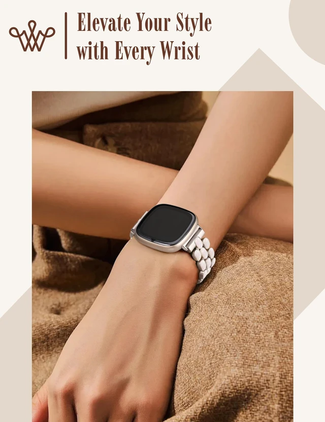 Alt view image 6 of 6 - Resin Metal Band Compatible with Fitbit Versa 4 Bands for Women/Sense 2/Sense/Versa 3, Jewelry-Style Dressy Bracelet with No-Tool Adjustment, Elegant Lightweight Strap for Work & Daily